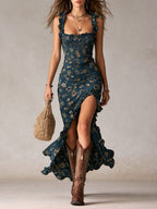 Women's A-Line Boho Maxi Dress with Ruffled Sleeves for Summer 4