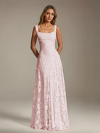 Women's A-Line Bridesmaid Dress featuring Floral Lace Design, Elegant Formal Gown for Weddings 0
