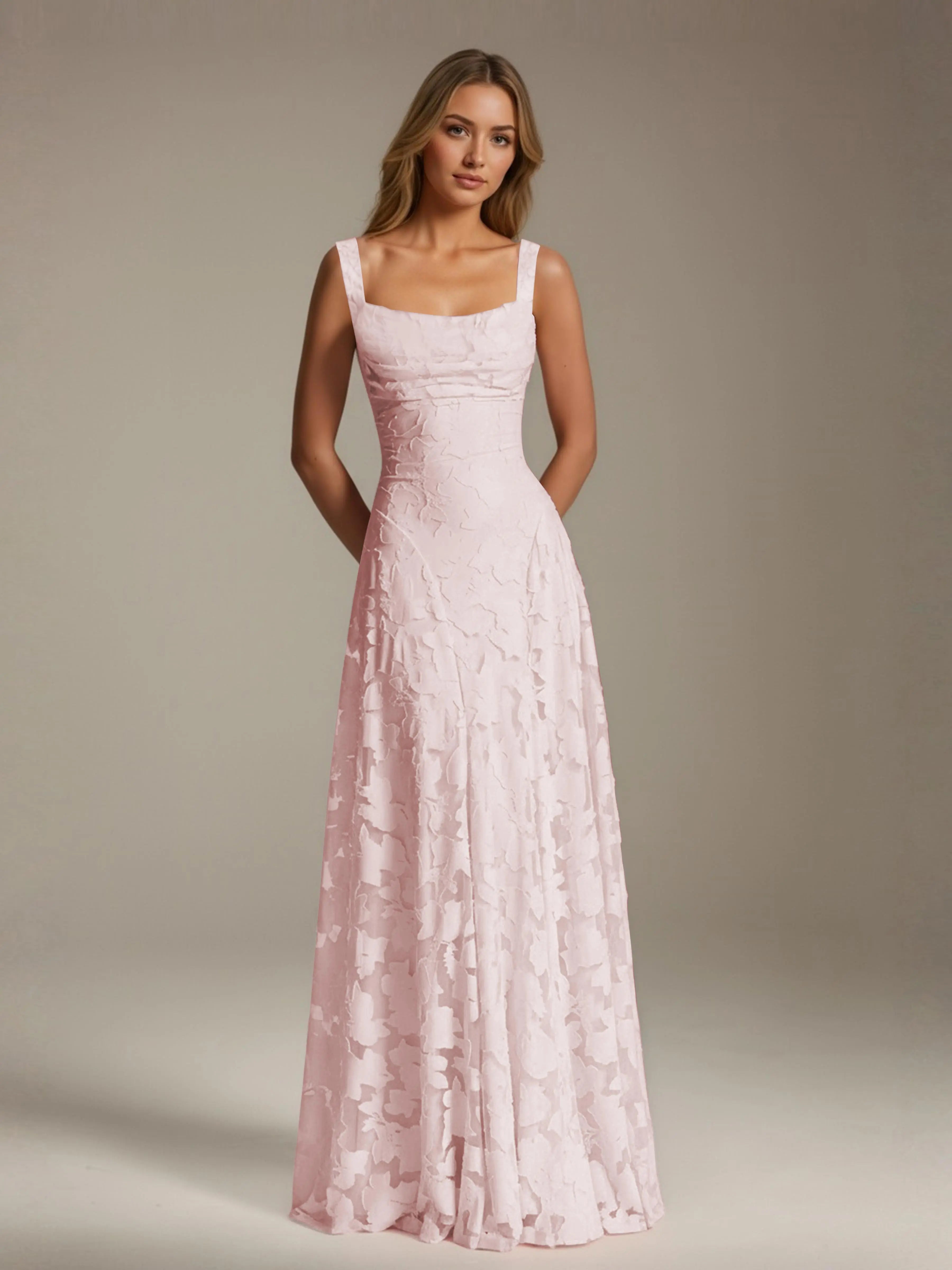 Women's A-Line Bridesmaid Dress featuring Floral Lace Design, Elegant Formal Gown for Weddings 0