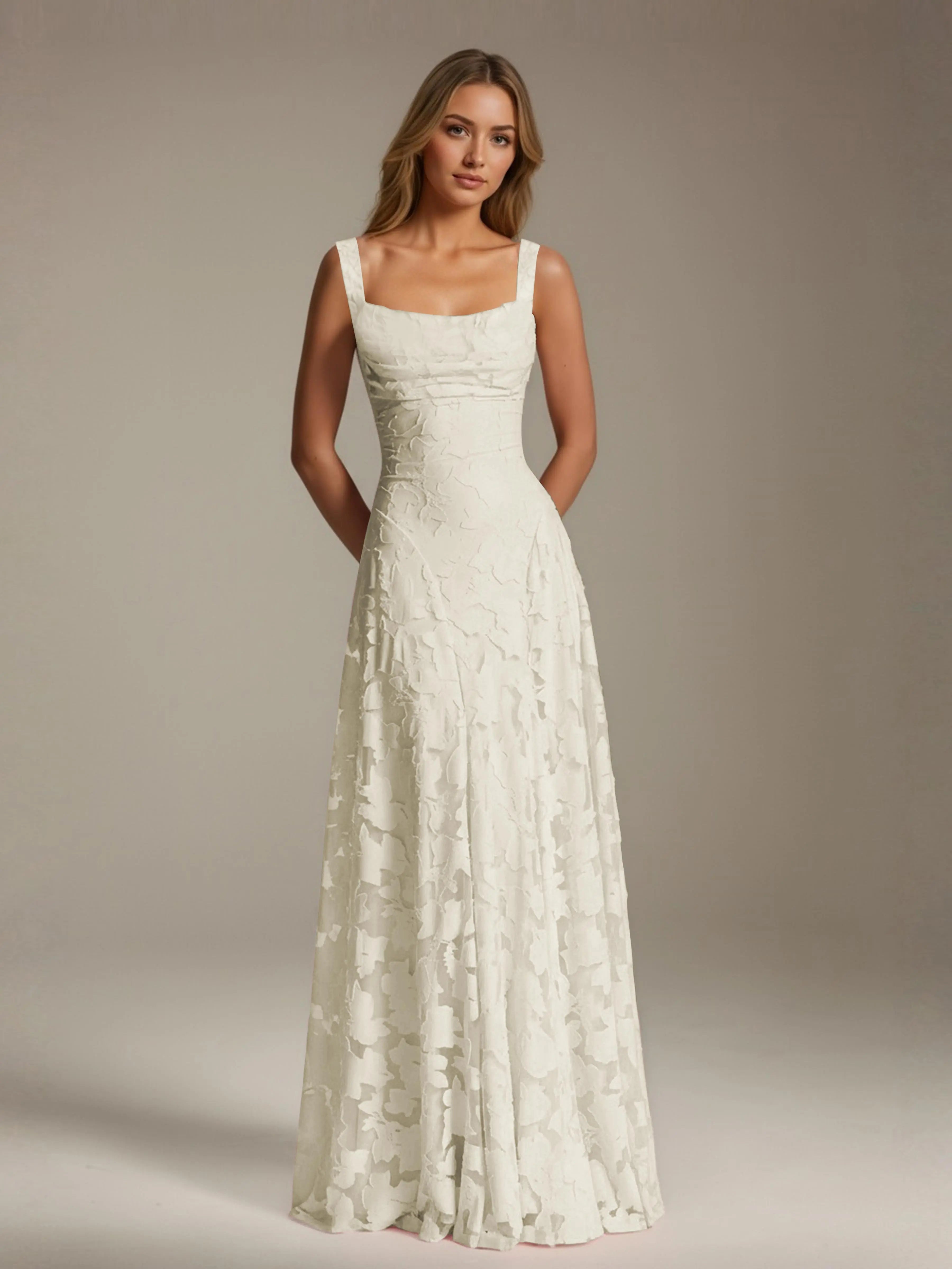 Women's A-Line Bridesmaid Dress featuring Floral Lace Design, Elegant Formal Gown for Weddings 10