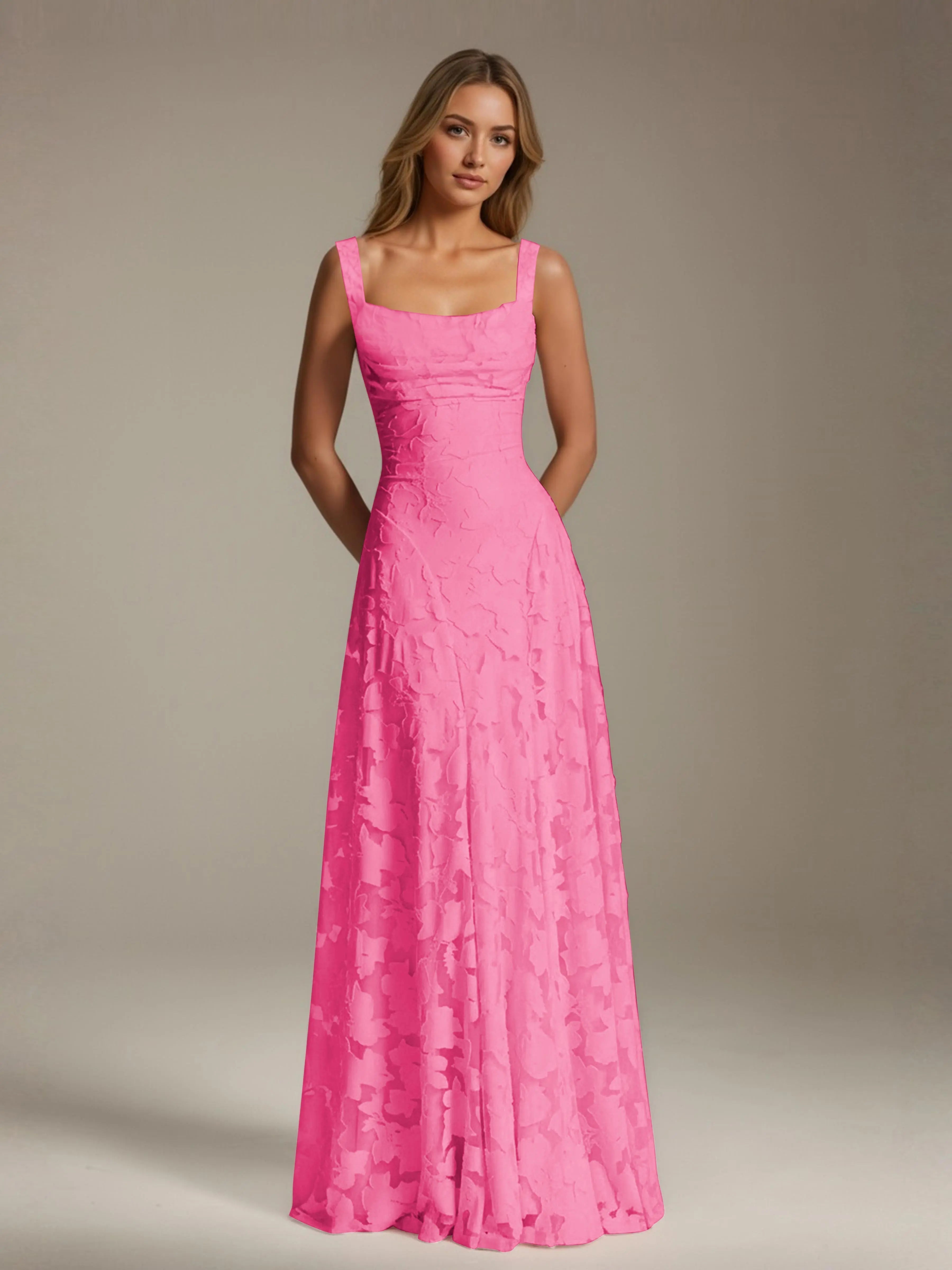 Women's A-Line Bridesmaid Dress featuring Floral Lace Design, Elegant Formal Gown for Weddings 11