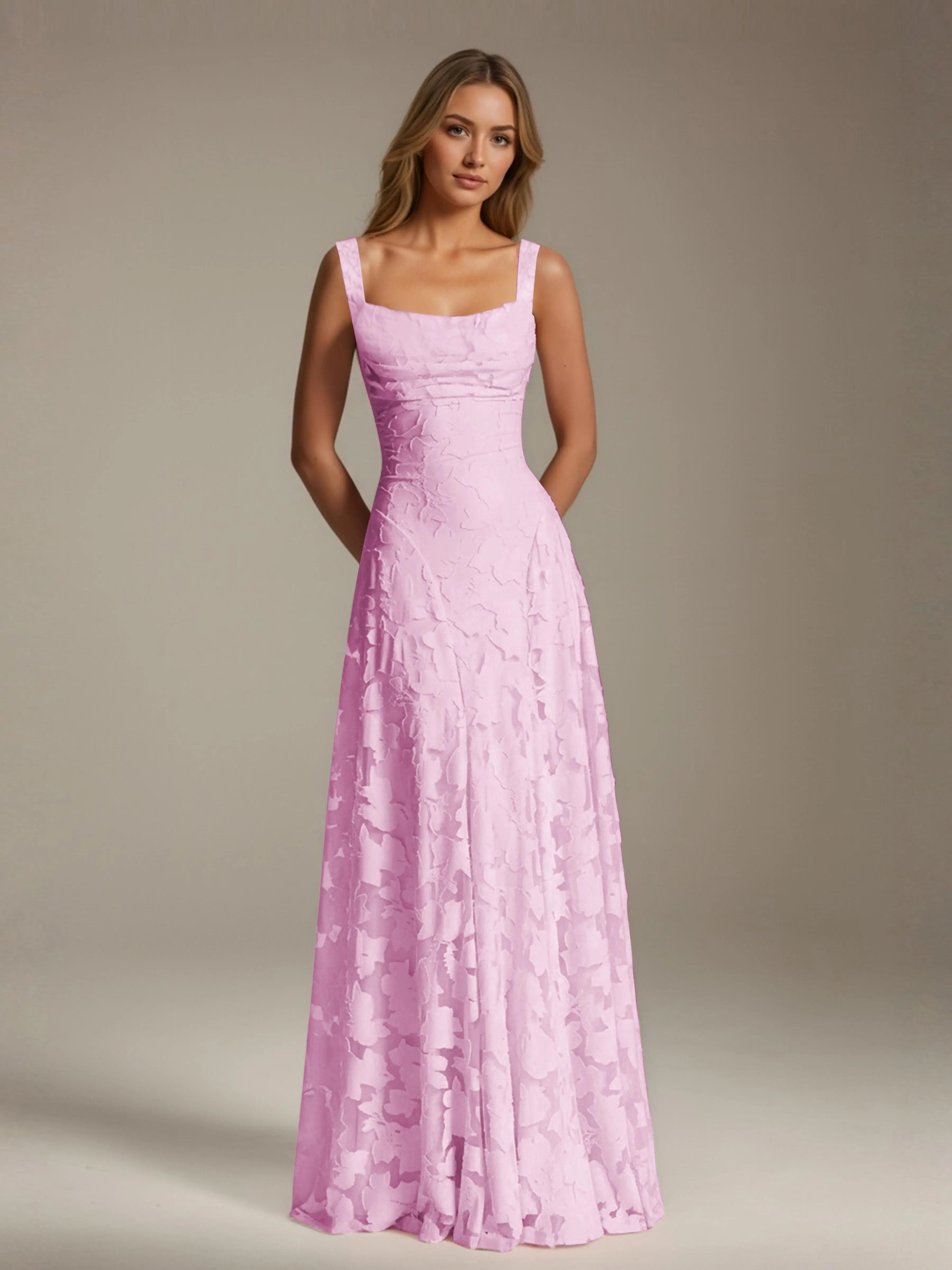 Women's A-Line Bridesmaid Dress featuring Floral Lace Design, Elegant Formal Gown for Weddings 13