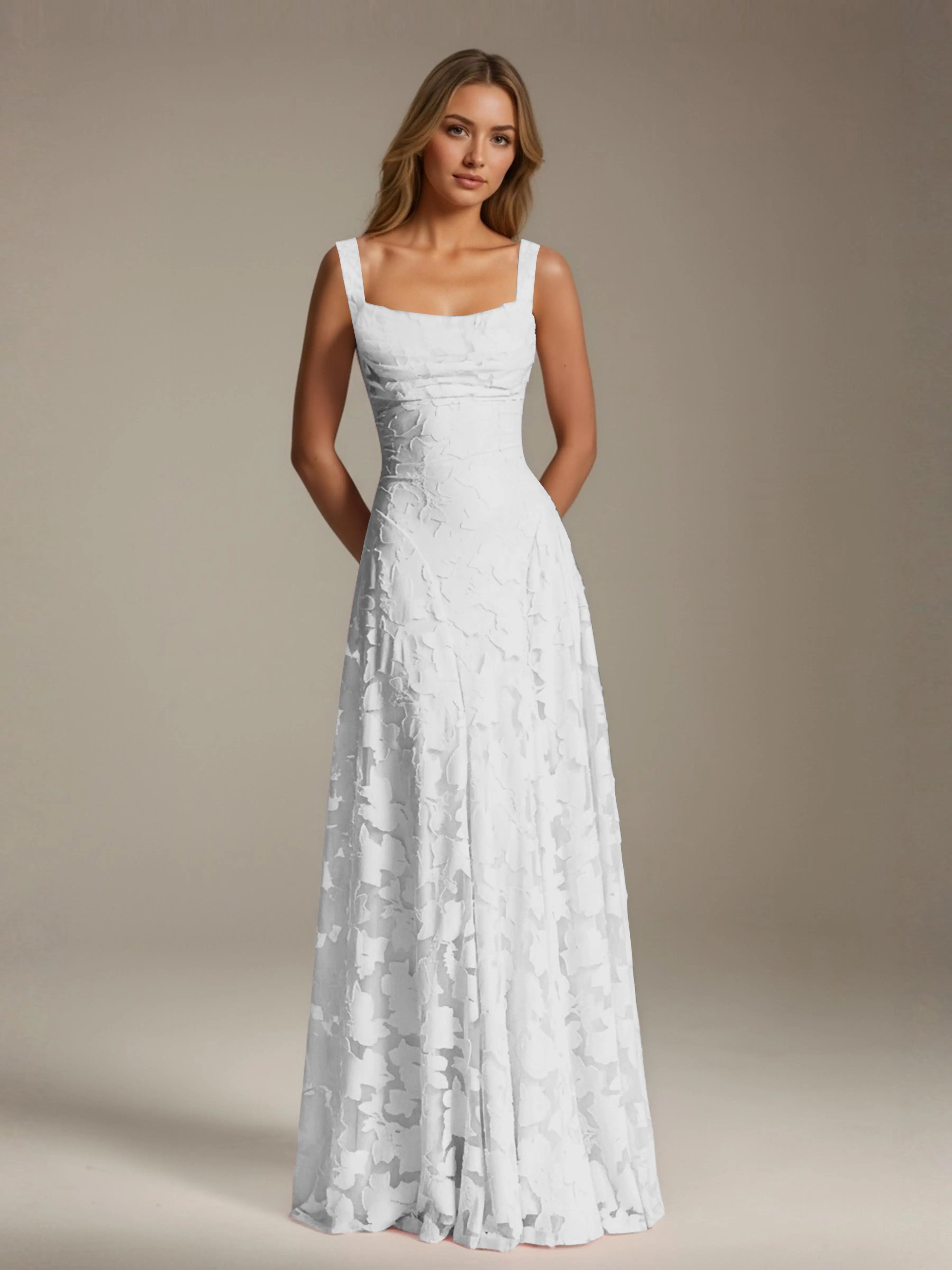 Women's A-Line Bridesmaid Dress featuring Floral Lace Design, Elegant Formal Gown for Weddings 16