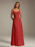 Women's A-Line Bridesmaid Dress featuring Floral Lace Design, Elegant Formal Gown for Weddings 18