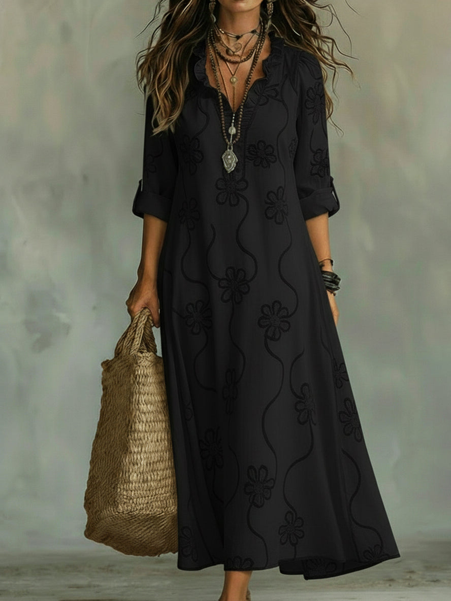 Women's A-Line Dress featuring a stylish ruffle collar, perfect for casual occasions, available in multiple colors and sizes. 2