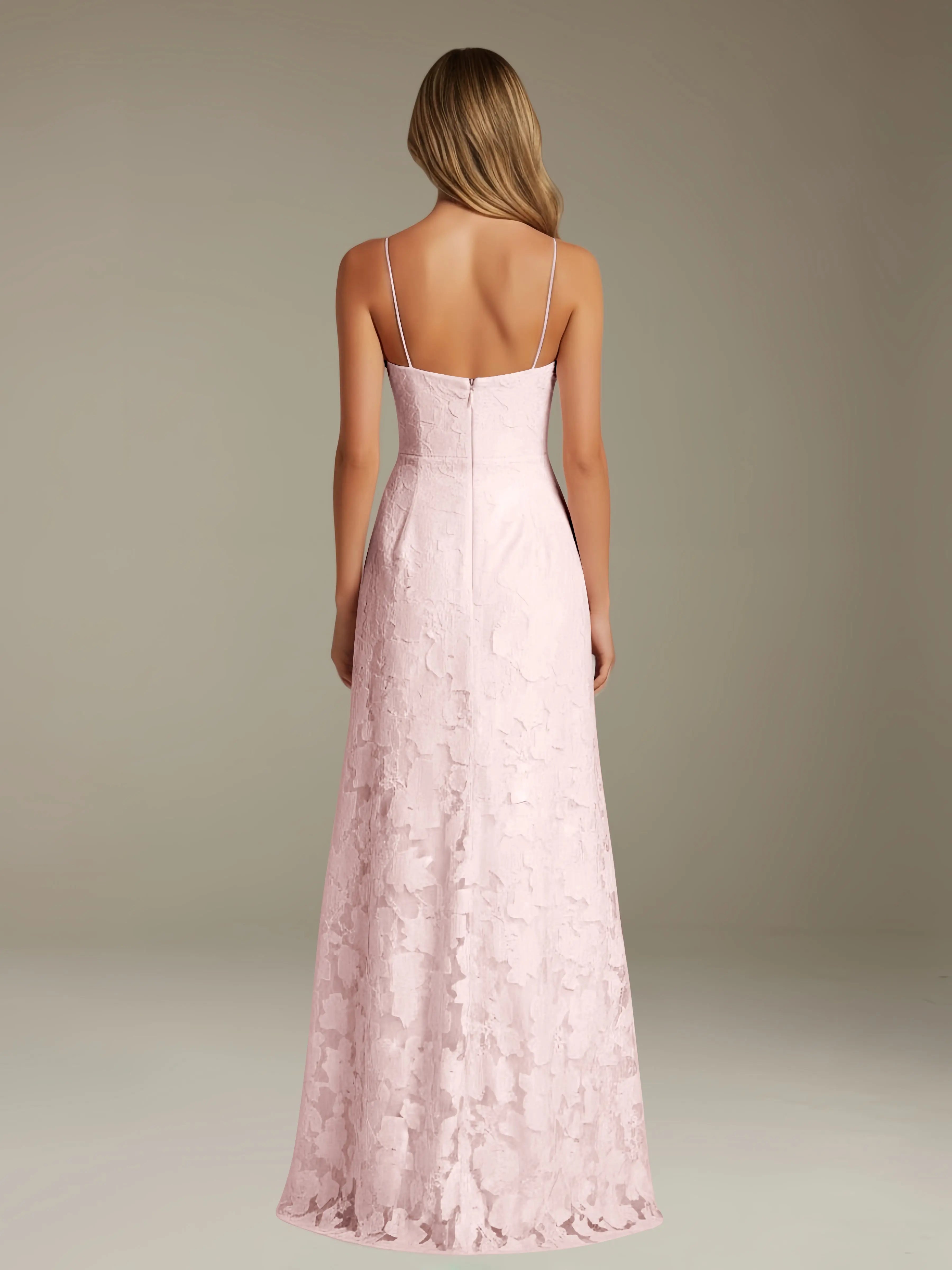 Elegant women's A-line evening dress in a rich hue, designed for formal occasions and wedding guests, featuring a sophisticated side slit for added allure. 4