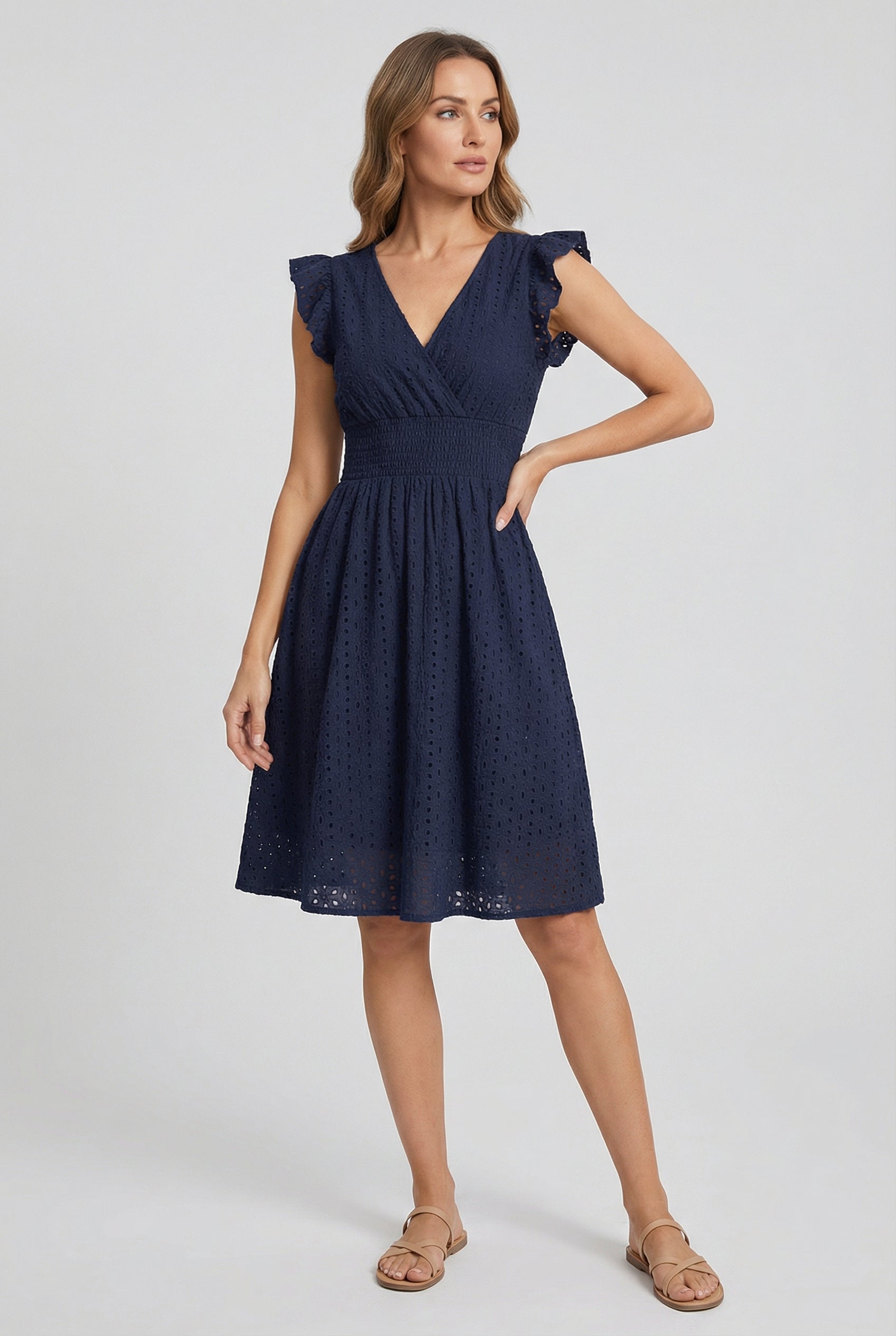 Women's A-Line Summer Dress featuring a smocked waist, perfect for casual outings, beach days, and special events, in a stylish and comfortable design. 7