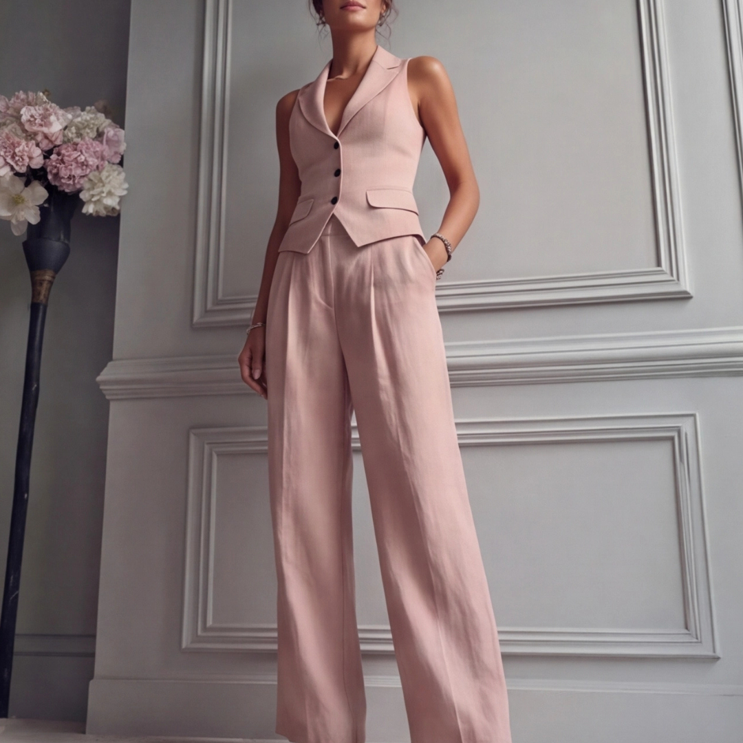 Women's backless vest and wide-leg trousers set, perfect for summer outings, featuring a stylish design and comfortable fit. 2