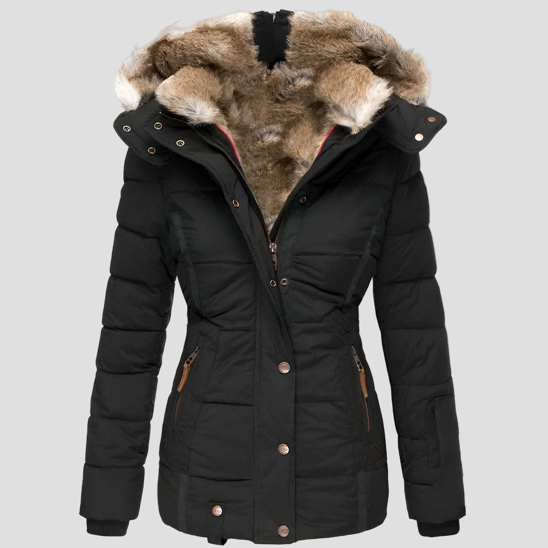 Women's Black Puffer Jacket - Slim Fit Hooded Winter Coat for Warmth and Style 7