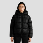 Women's Cropped Puffer Jacket with Hood