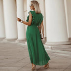 Women's Bohemian V-Neck Dress for Wedding Guests, featuring a relaxed fit and elegant floral patterns, perfect for outdoor ceremonies and summer celebrations. 0