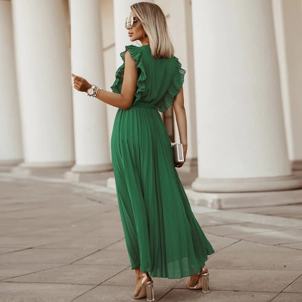 Women's Bohemian V-Neck Dress for Wedding Guests, featuring a relaxed fit and elegant floral patterns, perfect for outdoor ceremonies and summer celebrations. 0