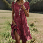 Plus size women's boho maxi dress in a loose fit, perfect for summer casual wear, featuring vibrant patterns and a flowy silhouette. 3