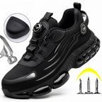 Women's breathable steel toe safety shoes designed for comfort and protection, featuring quick release functionality for easy wear, ideal for work environments. 0