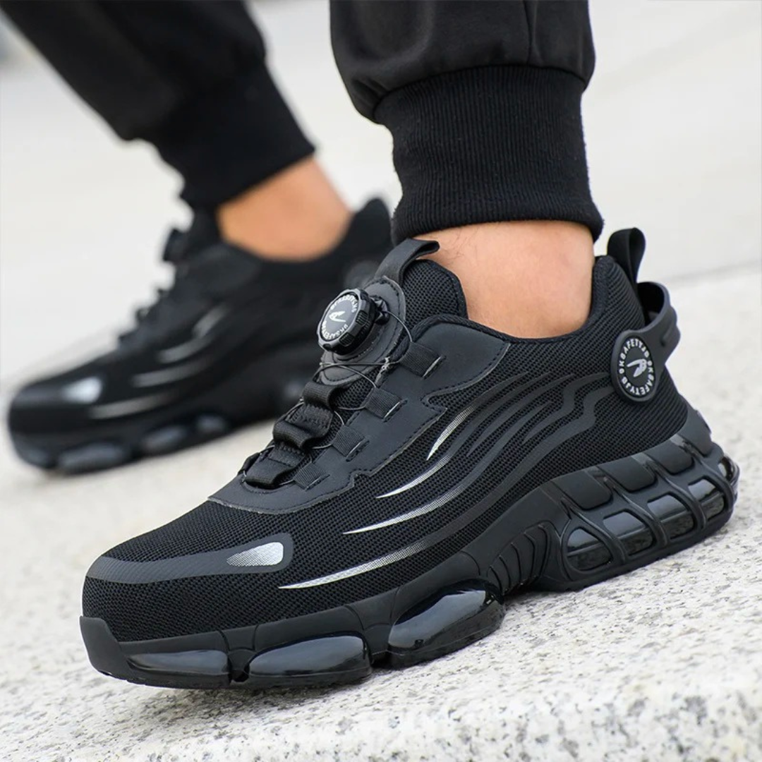 Women's breathable steel toe safety shoes designed for comfort and protection, featuring quick release functionality for easy wear, ideal for work environments. 1