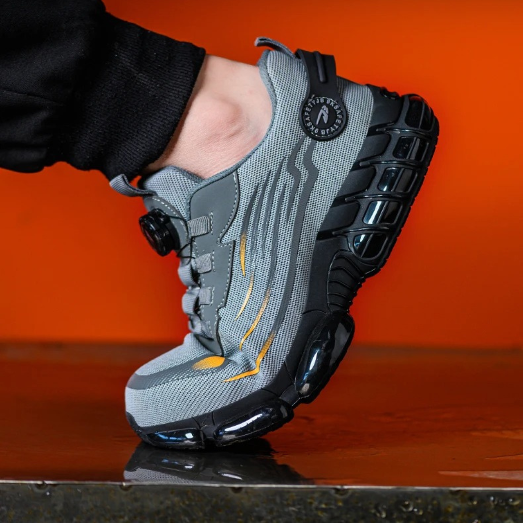 Women's breathable steel toe safety shoes designed for comfort and protection, featuring quick release functionality for easy wear, ideal for work environments. 4