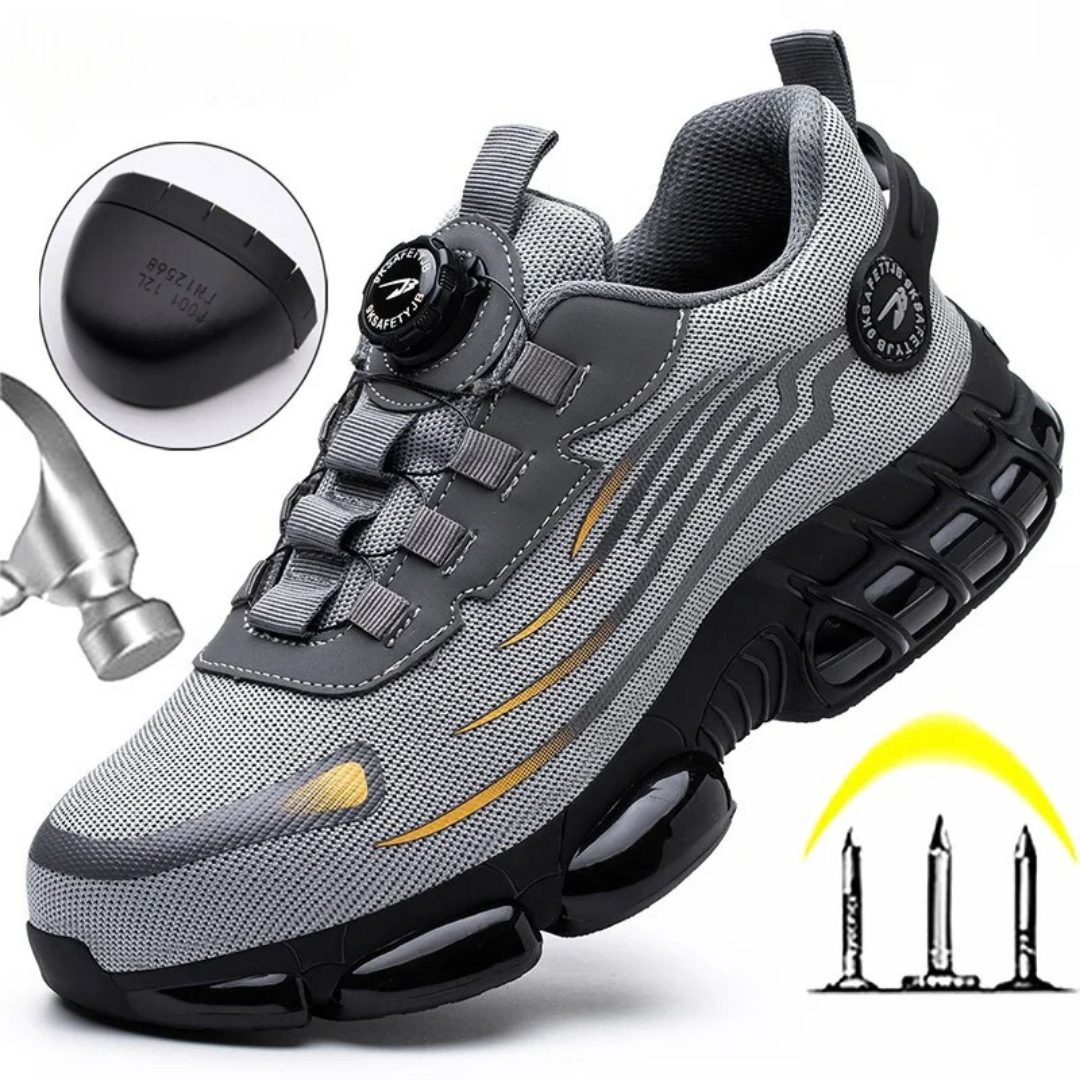 Women's breathable steel toe safety shoes designed for comfort and protection, featuring quick release functionality for easy wear, ideal for work environments. 7