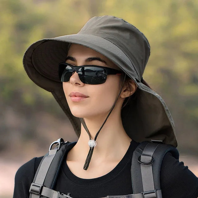 Women's breathable sun hat designed for fishing, hiking, and outdoor activities, featuring a wide brim for sun protection and lightweight fabric for comfort. 5
