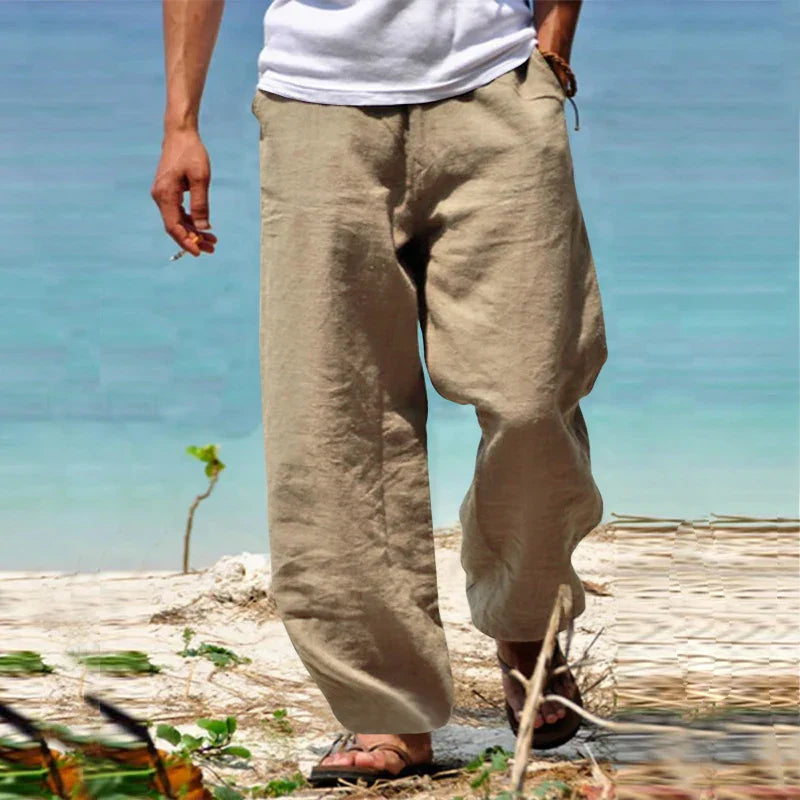 Women's classic linen trousers in a versatile design, ideal for casual wear, featuring a comfortable fit and breathable fabric for all-day comfort and style. 0