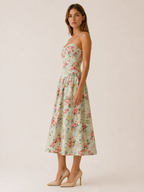 Elegant women's corset midi dress featuring a flattering sweetheart neckline, perfect for summer occasions, with a stylish design that enhances the feminine silhouette. 1