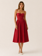 Elegant women's corset midi dress featuring a flattering sweetheart neckline, perfect for summer occasions, with a stylish design that enhances the feminine silhouette. 6