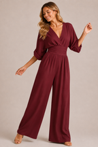 Women's elegant high waist wide leg jumpsuit featuring three quarter sleeves, perfect for stylish occasions and comfortable wear. 1