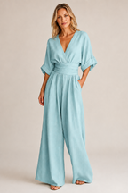 Women's elegant high waist wide leg jumpsuit featuring three quarter sleeves, perfect for stylish occasions and comfortable wear. 5