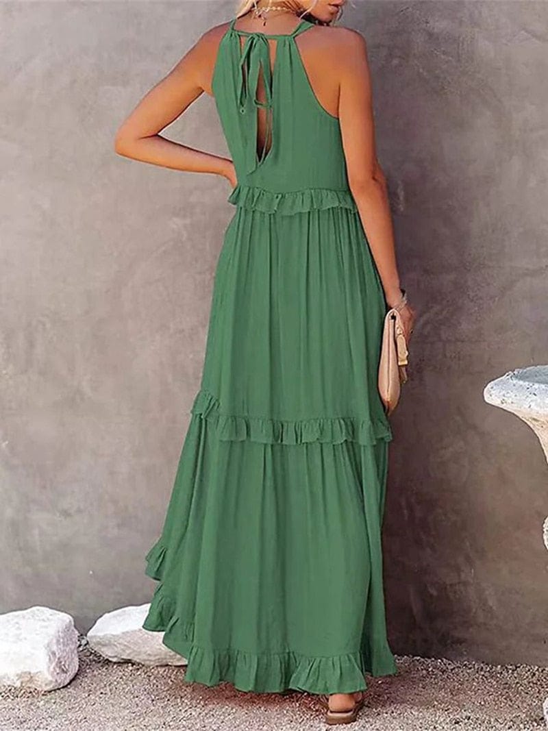 Elegant women's flowing maxi dress perfect for summer occasions, featuring a lightweight fabric, vibrant floral patterns, and a flattering silhouette that enhances comfort and style. 1
