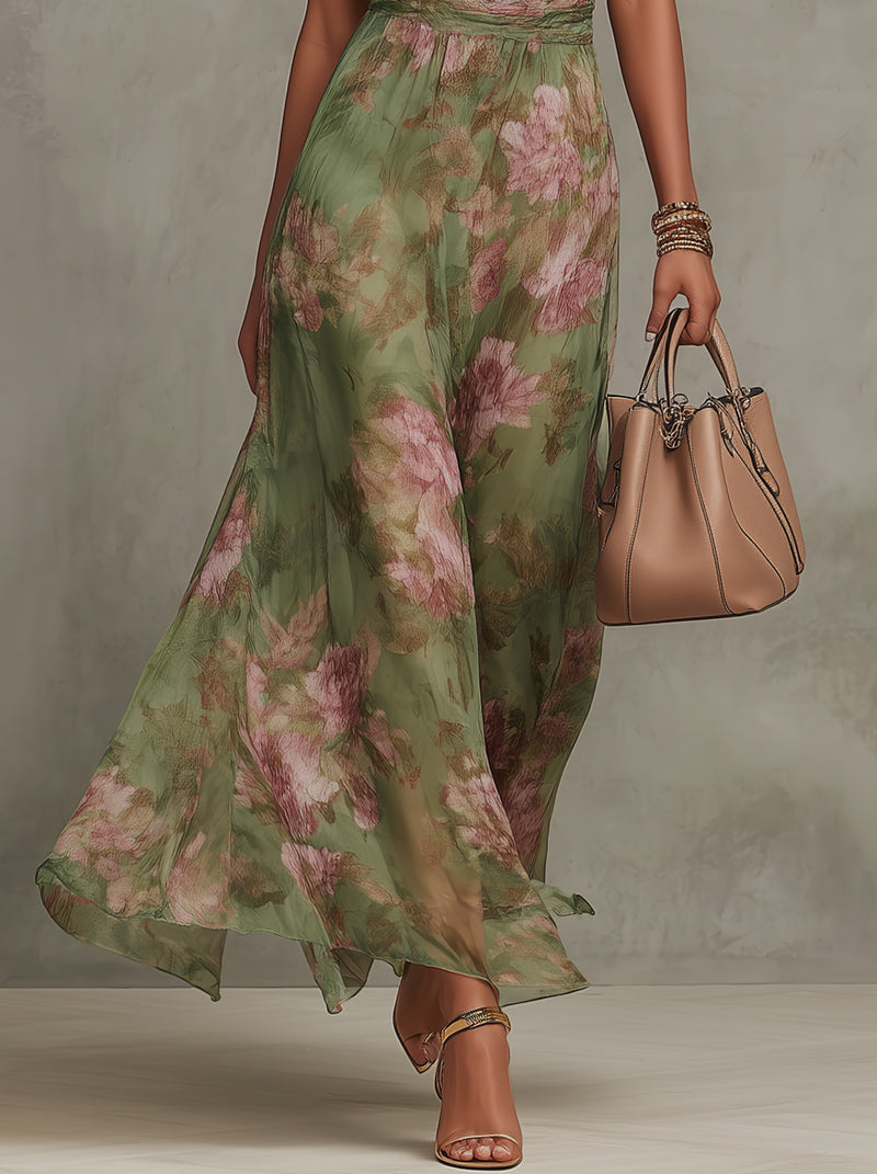 Women's flowy halter neck floral summer dress featuring vibrant blooms, a comfortable fit, and a breezy silhouette, perfect for warm weather outings. 3