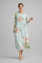 Women's Graceful Floral Print Dress featuring a vibrant design, perfect for summer formal occasions, showcasing elegant short sleeves and a flattering silhouette. 0