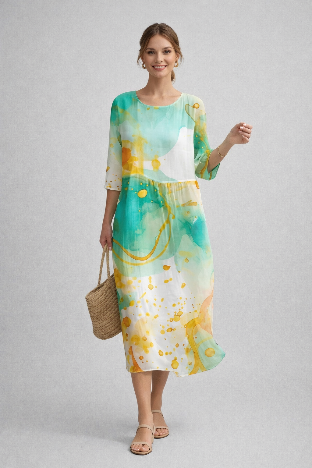 Women's Graceful Floral Print Dress featuring a vibrant design, perfect for summer formal occasions, showcasing elegant short sleeves and a flattering silhouette. 1
