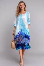 Women's Graceful Floral Print Dress featuring a vibrant design, perfect for summer formal occasions, showcasing elegant short sleeves and a flattering silhouette. 3