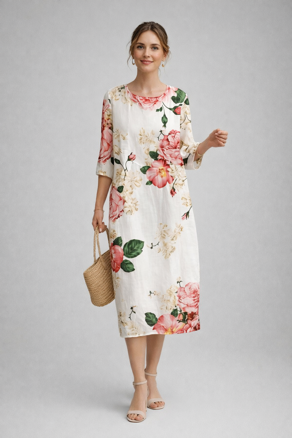Women's Graceful Floral Print Dress featuring a vibrant design, perfect for summer formal occasions, showcasing elegant short sleeves and a flattering silhouette. 4