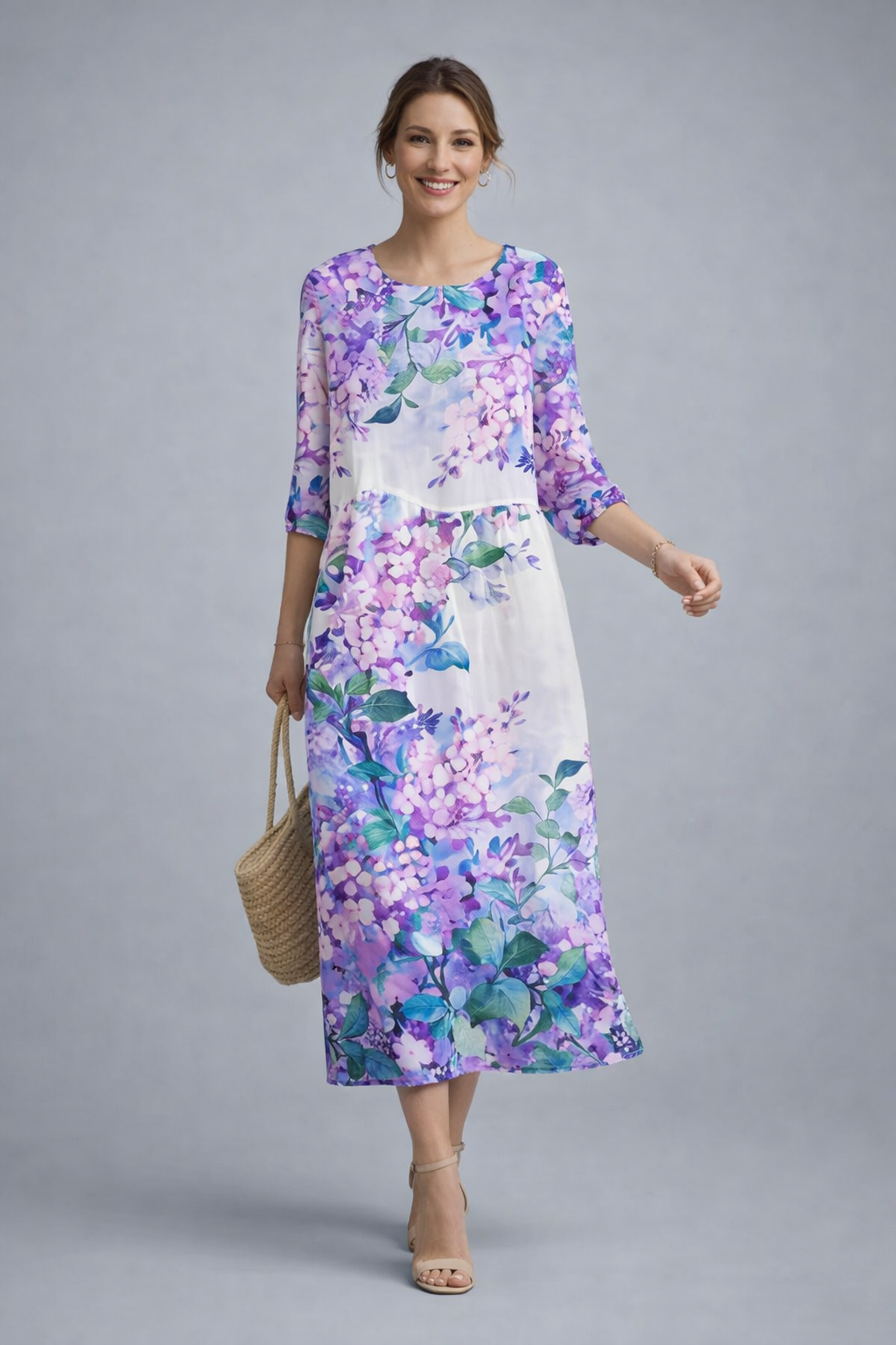 Women's Graceful Floral Print Dress featuring a vibrant design, perfect for summer formal occasions, showcasing elegant short sleeves and a flattering silhouette. 6