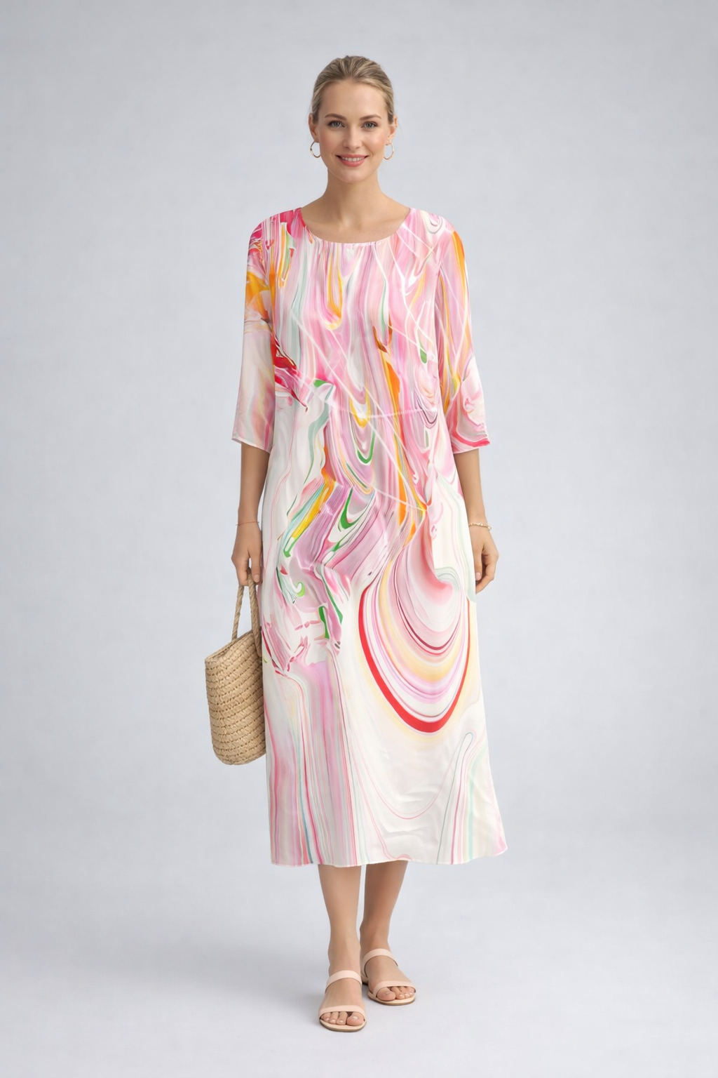 Women's Graceful Floral Print Dress featuring a vibrant design, perfect for summer formal occasions, showcasing elegant short sleeves and a flattering silhouette. 7
