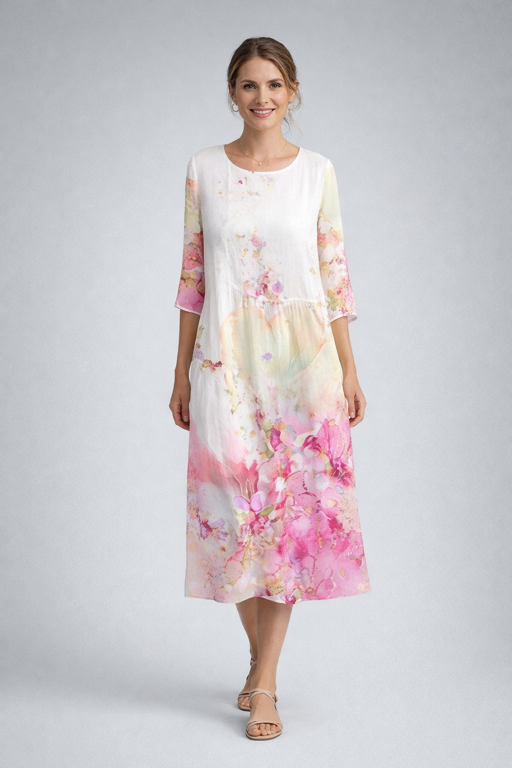 Women's Graceful Floral Print Dress featuring a vibrant design, perfect for summer formal occasions, showcasing elegant short sleeves and a flattering silhouette. 8