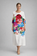Women's Graceful Floral Print Dress featuring a vibrant design, perfect for summer formal occasions, showcasing elegant short sleeves and a flattering silhouette. 9