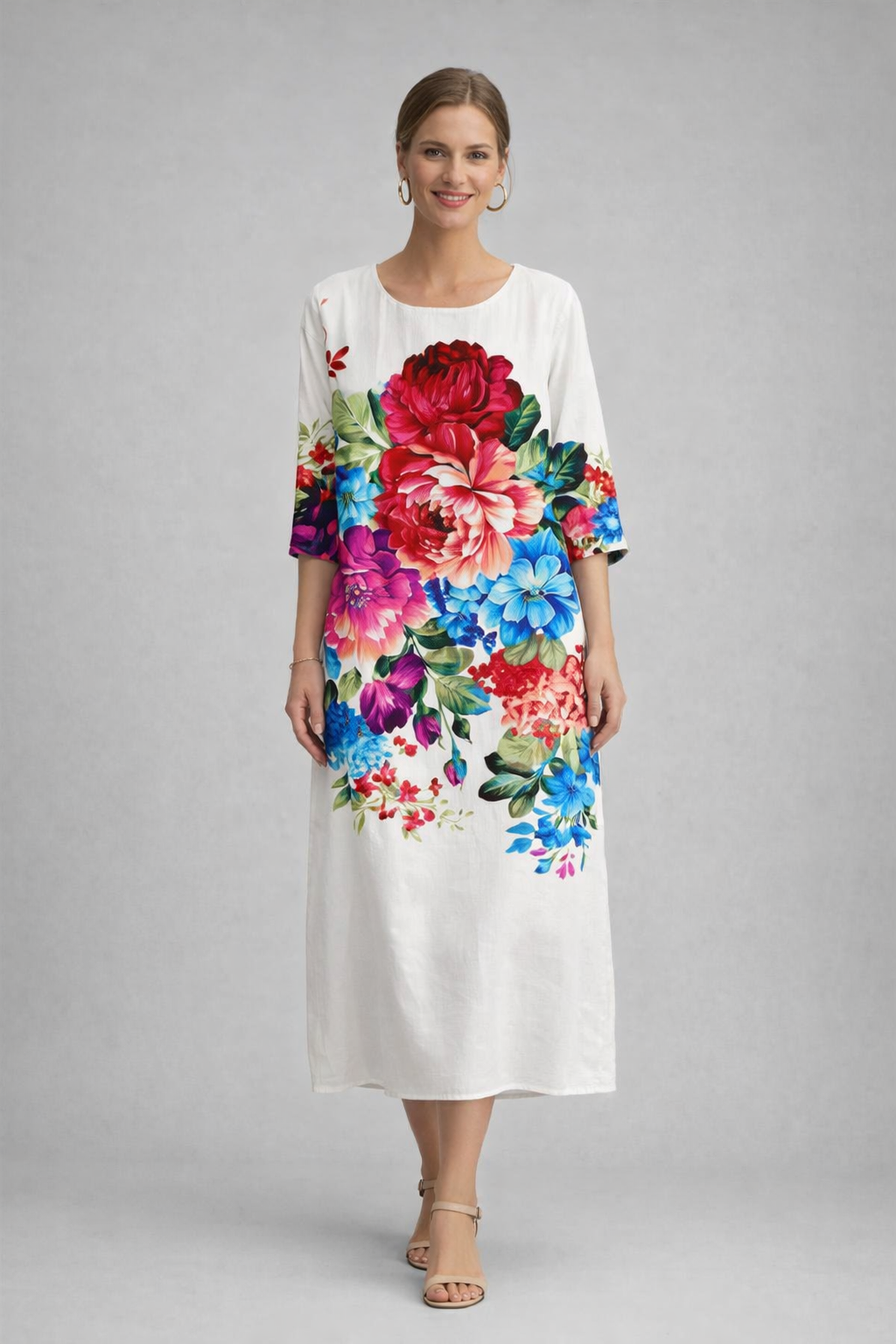 Women's Graceful Floral Print Dress featuring a vibrant design, perfect for summer formal occasions, showcasing elegant short sleeves and a flattering silhouette. 9