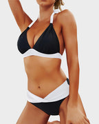 Women's high waisted bikini sets featuring a stylish halter neck design, perfect for summer beach days and poolside lounging. 5