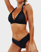 Women's high waisted bikini sets featuring a stylish halter neck design, perfect for summer beach days and poolside lounging. 9