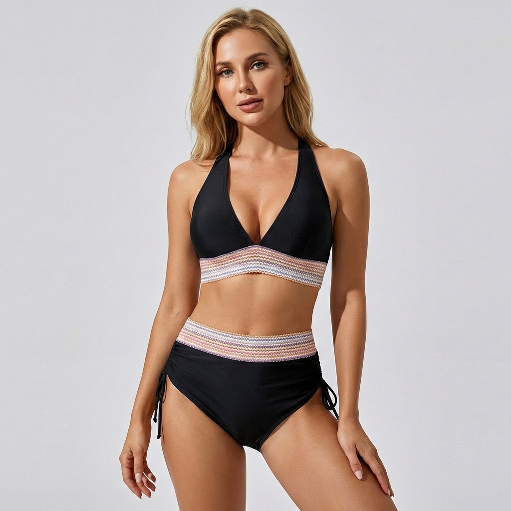Women's high waisted push up bikini set swimwear in vibrant colors, designed for a flattering fit and enhanced support, perfect for beach days and poolside 0