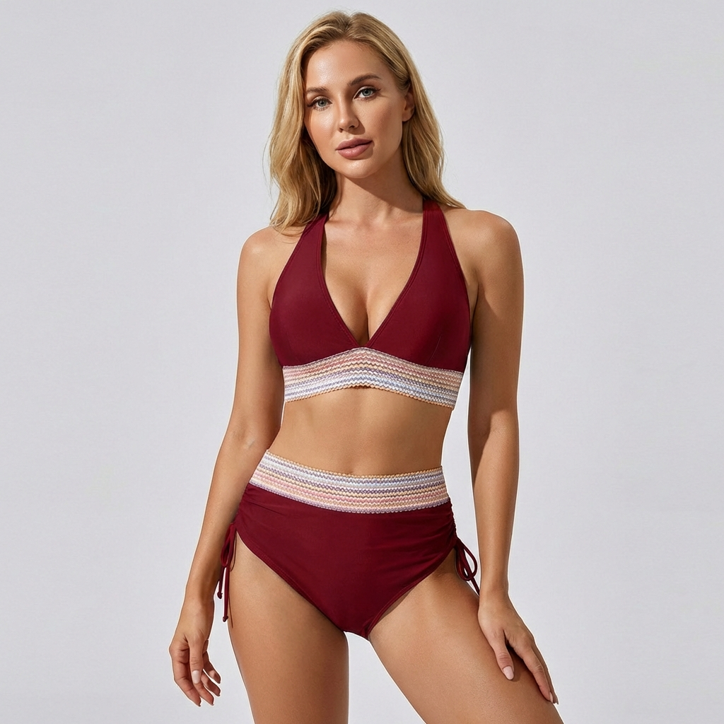 Women's high waisted push up bikini set swimwear in vibrant colors, designed for a flattering fit and enhanced support, perfect for beach days and poolside 1