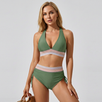 Women's high waisted push up bikini set swimwear in vibrant colors, designed for a flattering fit and enhanced support, perfect for beach days and poolside 3