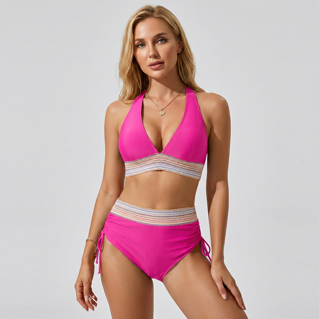 Women's high waisted push up bikini set swimwear in vibrant colors, designed for a flattering fit and enhanced support, perfect for beach days and poolside 4