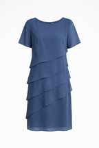 Women's knee-length chiffon dress featuring short sleeves and a layered design, perfect for cocktail events and formal occasions. 4