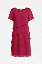 Women's knee-length chiffon dress featuring short sleeves and a layered design, perfect for cocktail events and formal occasions. 5