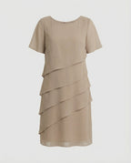Women's knee-length chiffon dress featuring short sleeves and a layered design, perfect for cocktail events and formal occasions. 6