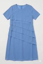 Women's knee-length chiffon dress featuring short sleeves and a layered design, perfect for cocktail events and formal occasions. 8