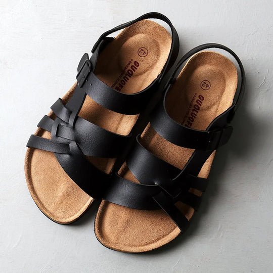 Women's leather orthopedic sandals featuring an adjustable strap for customizable comfort and support. 0