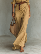 Women's long shirtdress with a belted waist, perfect for summer occasions and formal events, featuring a stylish collar and lightweight fabric. 5